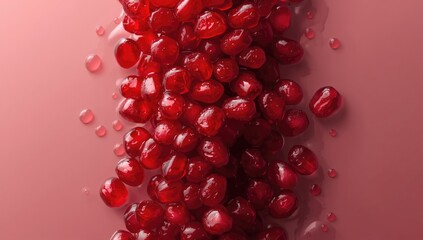 Juicy pomegranate seeds in a detailed closeup, serving as a vibrant background for editorial or UI design.