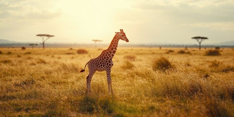 Giraffe calf with playful tufts standing in open grassland, highlighting wildlife conservation efforts