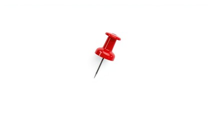 Red drawing pin seen from above on a white background, designed for fastening notices or documents, stationery tools