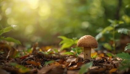 Mushroom growth on forest floor with white and brown caps, highlighting seasonal foraging activity