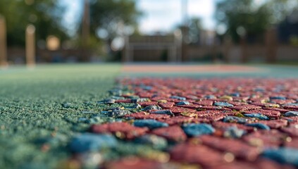 Playground area with leftover rubber flooring material, emphasizing surface durability and upkeep
