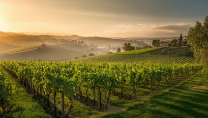 Obraz premium Italian wine region vineyard scene highlighting grape cultivation and landscape management, World Environment Day