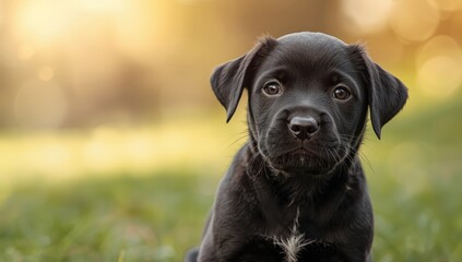 Adorable black puppy with a soiled nose, highlighting natural grooming behavior, World Animal Day