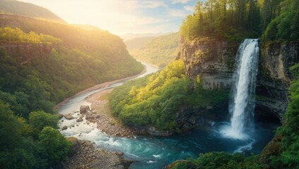 Waterfall scene highlighting natural erosion processes, ideal for environmental awareness materials, Earth Day