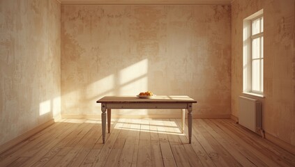 Unfurnished table with designated space for home decor, serving as a background for interior styling