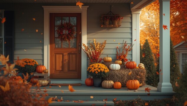 Autumn porch display ideas for Halloween and Thanksgiving, seasonal exterior decorations