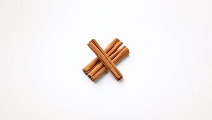 Close-up of cinnamon sticks on a plain white surface, ideal for culinary packaging