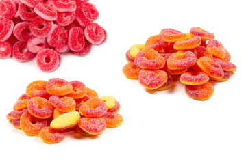 Jelly rings isolated on white background. Orange rings.