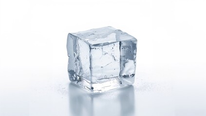 Natural ice crystal with a reflective surface on a white background, suitable for clean and modern layouts