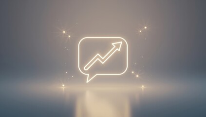 Digital illustration of a glow arrow graph analytics icon within a chat bubble, serving as a user interface background