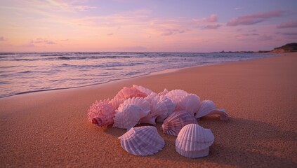 Sea shells from the past on the beach, organic textures suitable for editorial headers, Earth Day
