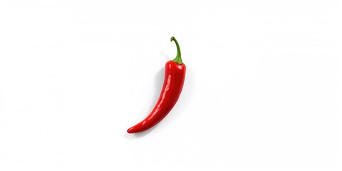 Single red chili pepper placed on a plain white surface, culinary ingredient emphasis