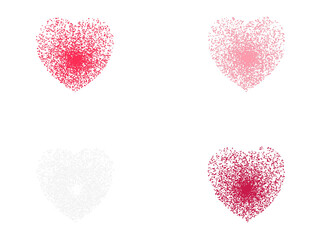 A vibrant collection of abstract heart shapes formed by scattered particles on transparent background