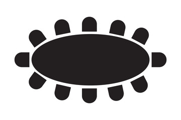 Silhouettes of oval table and chairs around it. Cafe or restaurant seats arrangement plan. Workplase, meeting or business training seatings scheme top view. Vector graphic illustration