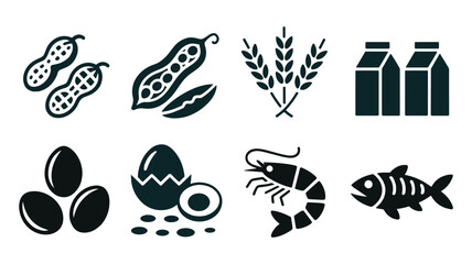 Common Food Allergens Icons Set peanut peanuts