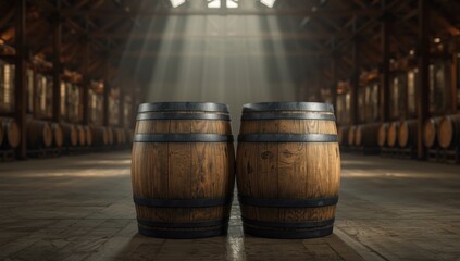 Pair of wooden barrels in an outdoor environment possibly for fermentation or aging, highlighting artisanal processes, World Food Day