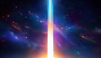 vertical gas column and towering nebula in starry space scene