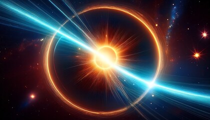 radiant pulsar beam illuminating a rotating neutron star in deep space