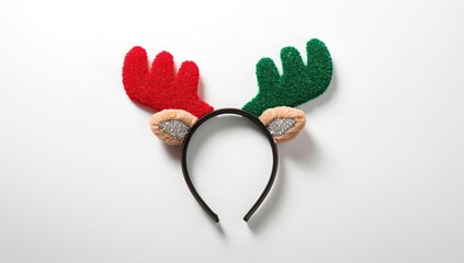 Deer sporting Christmas antlers against a white background, seasonal celebration recognition