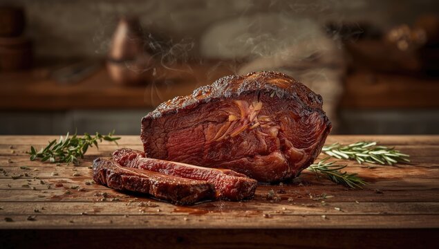 Barbecue beef rib, highlighting marbling and smoke infusion process