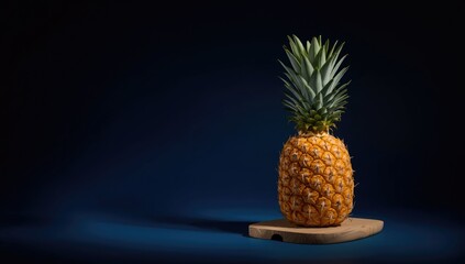Fresh pineapple pieces placed on a deep blue surface for food styling or photography