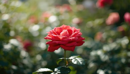 A detailed rose with surrounding leaves serving as a floral background for nature-themed projects or seasonal displays