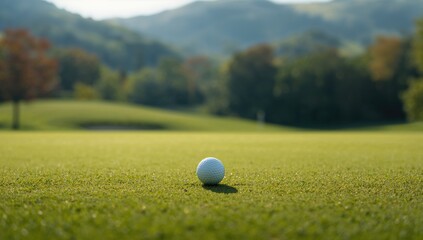 Close-up of a golf ball on well-maintained grass, used for sports-themed backgrounds or editorial layouts, Earth Day