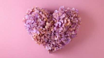 Obraz premium Heart shape made from dried flowers on a pink background for decoration