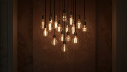 Different-sized and shaped hanging light bulbs from the ceiling, providing ambient lighting for cozy interior settings