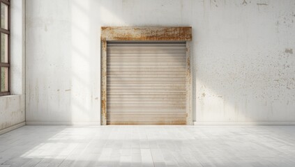 Roll up metal door used as a background for commercial storefronts, highlighting durability and security