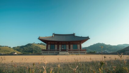 Historic Korean hanok with curved rooflines and courtyard, used for cultural preservation displays