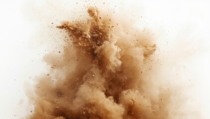 Realistic dust clouds against a white backdrop, emphasizing sand storm and air pollution imagery