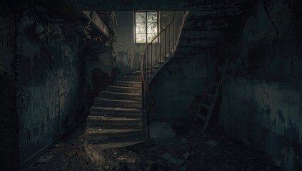 Wooden school ladder with chipped paint and uneven rungs, highlighting repair and safety concerns in school environments