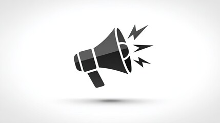 Stylized graphic representation of an amplifying communication device emitting sound waves is isolated against a light background