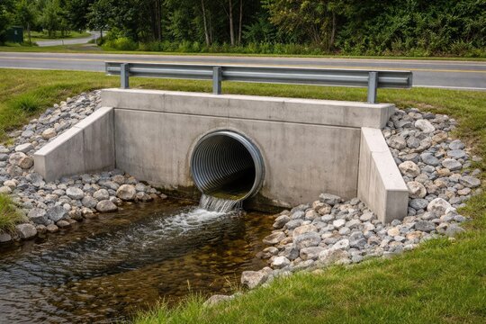 Horizontal concrete headwall design facilitating drainage pipe below street storm culvert