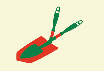 Illustration of a Red and Green Dual-Handed Garden Trowel with Elegant Design for Efficient Soil Digging and Gardening Activities