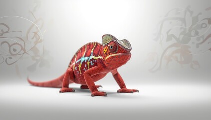 Fototapeta premium Young male Furcifer pardalis Ambolobe chameleon, highlighting coloration and environment, Earth Day