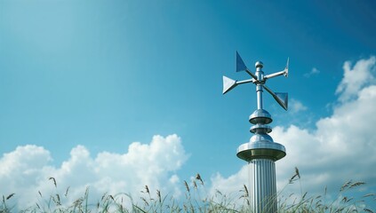 Weather station with anemometer device tracking wind velocity, essential for meteorological data collection