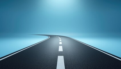 3d model of an asphalt road segment isolated on a blue backdrop, used for UI background or technical illustrations