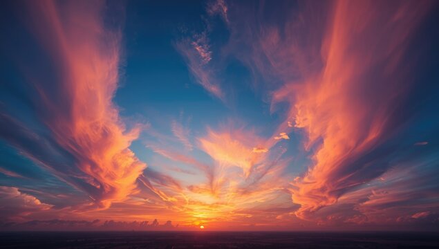 Serene sunset with colorful clouds, suitable for use as a UI backdrop or layout background