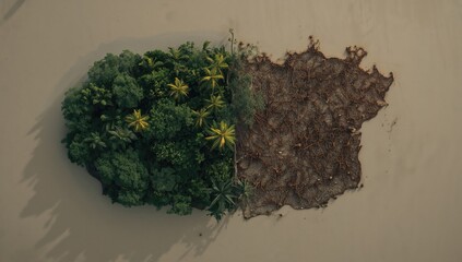 Satellite image showing rainforest clearance for palm oil cultivation, ecological preservation concern