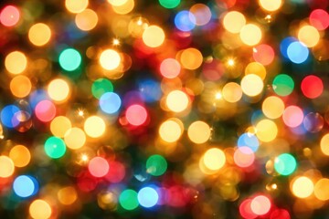 Obraz premium Radiant and blurred Christmas lights forming a colorful abstract bokeh background