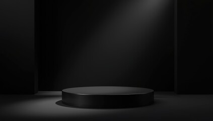 Dark-colored platform for showcasing products against a black background, focusing on presentation and visual impact