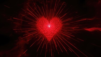 Complex fractal design featuring a red energy heart, suitable as a background for graphic interfaces and digital artwork