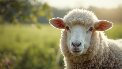 Obraz premium Close-up of sheep's face, emphasizing wool quality for sustainable farming, agricultural practices