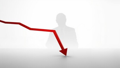 A business professional's hand with a red arrow pointing down on a digital graph, emphasizing a market downturn, financial analysis