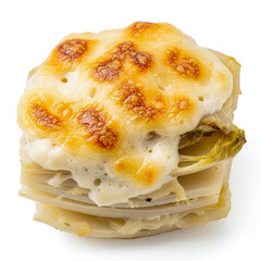 Close-Up Belgian Endive Gratin with Melted Cheese on White