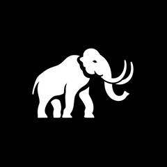 Obraz premium White mammoth silhouette on black background prehistoric animal illustration