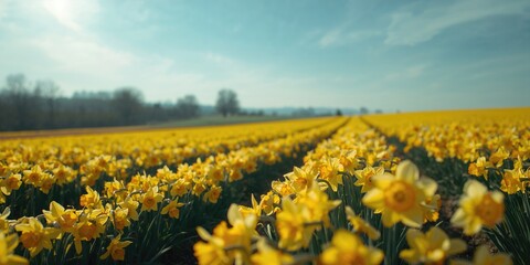 Obraz premium Yellow daffodils in full bloom serving as a natural floral backdrop for outdoor events