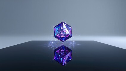 3d model of a luminous neon cube floating above a reflective black surface, illustrating concepts of higher-dimensional space